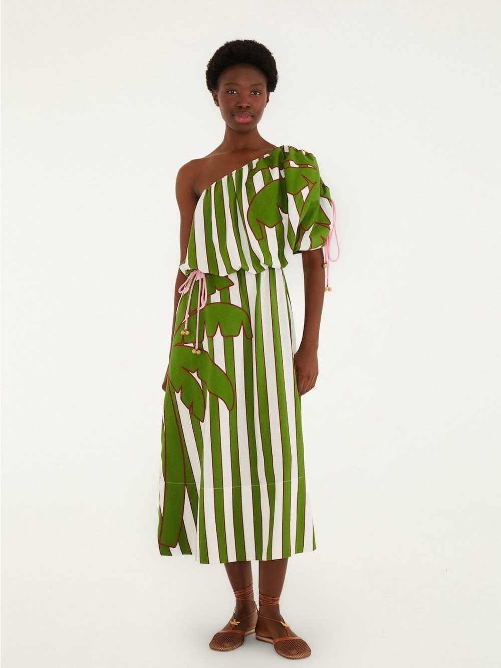 FARM RIO Off-White One-Shoulder Midi Dress